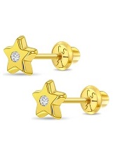 stunning yellow gold shiny 5mm cubic zirconia star baby earrings
